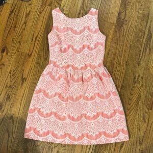 love...ady Coral Lace Dress with V back